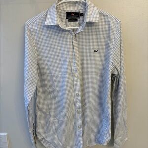 Vineyard Vines Men's Blue Checkered blue white Shirt small slim fit whale shirt